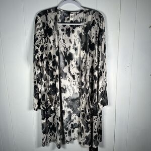 Sew In Love Women’s XL Duster Cardigan Black White Cow Print Open Front Pockets